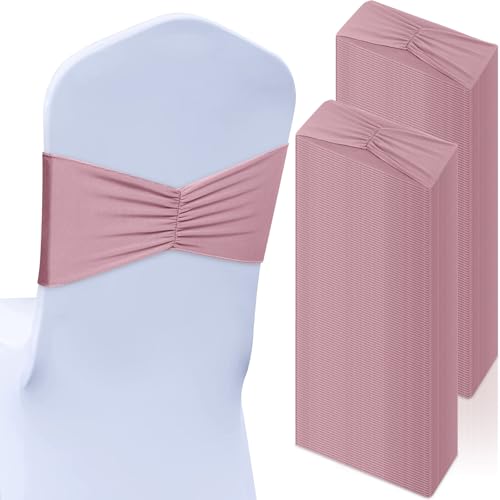 Moukeren 150 Pcs Spandex Chair Sashes Bulk for Weddings, Gray Pink
