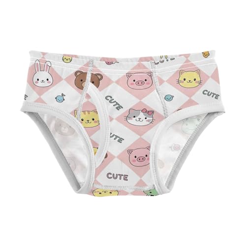 CHIFIGNO Cute Animals Pink White Plaid Briefs for Boys Printed Cotton Underwear Toddler Boys Breathable Underwear Briefs