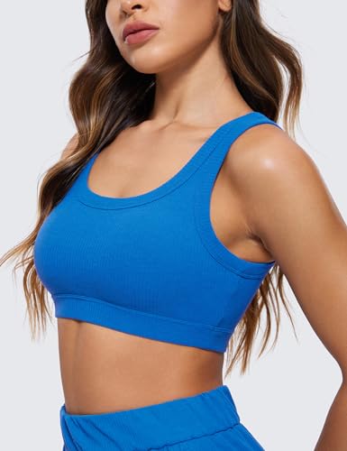 Image of CRZ YOGA Ribbed U Neck Sports Bras | Medium Support, Removable Pads, Casual, Wide Straps, for Women