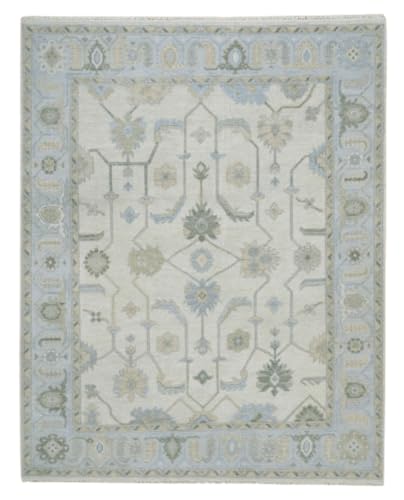 ELYSSIA DECOR HOME Premium Hand Knotted Oriental Turkish Oushak Rug, Authentic Decorative Floral Accent Woolen Rug for Bedroom, Dining Room, Living Room, Color: Sky Blue, Size:2.6x9 ft, Design 3