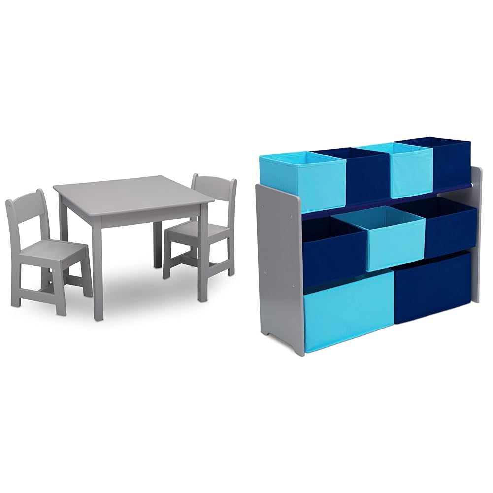 Delta Children MySize Kids Table, 2 Chairs & Multi-Bin Toy Organizer Set with Storage Bins, 3 Piece