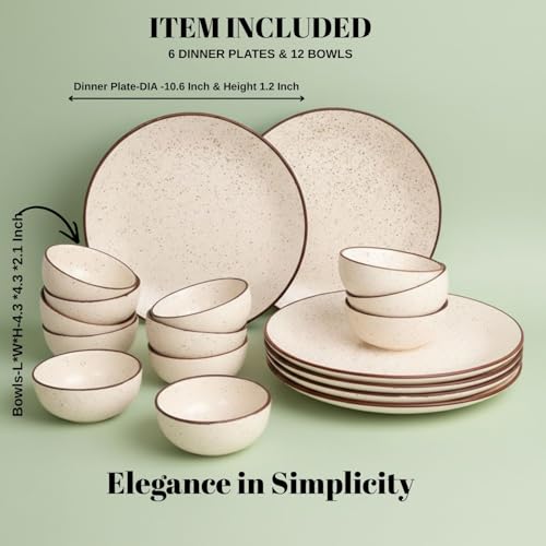 Image of Freakway Ceramic Dinner Set, 18 Pieces, Handcrafted Speckled Matte Finish, Microwave and Dishwasher Safe