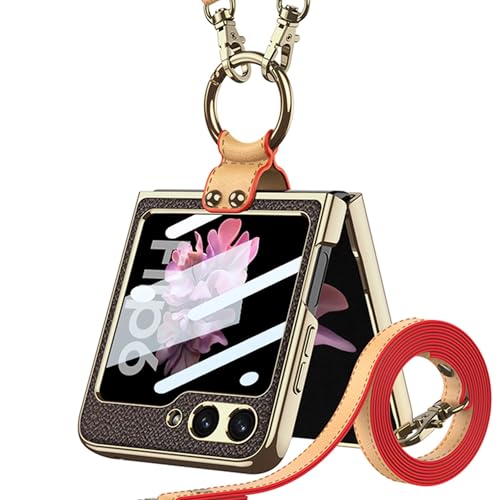 Image of BOUNCEBACK Electroplated Leatherette Case /Cover Ring with Strap for Samsung Galaxy Z Flip 6 / Galaxy Flip 7 FE (2025) Case Cover - (Pink | Faux Leather)
