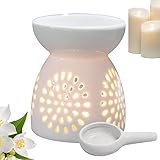 Keramik Ölbrenner Ausgehöhlt Aroma Diffuser Teelicht Duftlampe Aus Keramik Weiß Mit Candle...