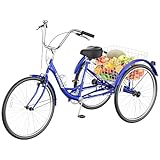 Max4out Adult Tricycle with Large Basket 24/26 Inch, Stable 3-Wheel Cruise Bicycle for Shopping, Beach and City Trike Perfect for Men, Women, Seniors