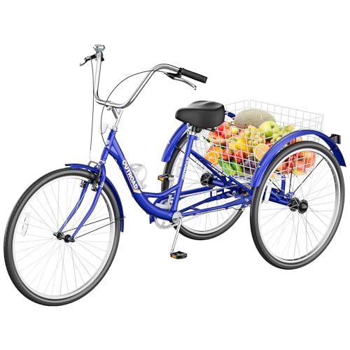 Adult Tricycle with Large Basket 24/26 Inch, Stable 3-Wheel Cruise