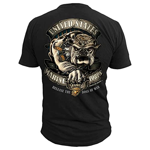 USMC Release The Dogs of War - Black Ink Design T-Shirt Black LG
