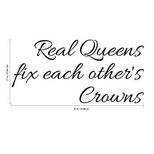 Real Queens Fix Each Others Crowns - Women's Inspirational Quotes Wall Art Vinyl Decal - 11" X 22" Decoration Vinyl Stickers - Motivational Wall Decal - Bedroom Living Room Decor - Trendy Wall Art #TOP2