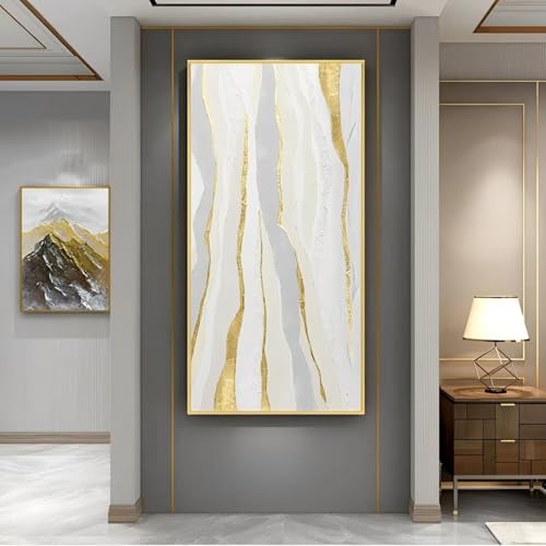 Art mural abstrait moderne en feuille d'or blanc - Toile encadrée AEFOUU 60x120cm salon