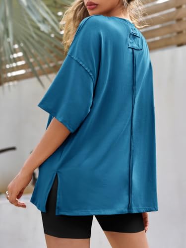 Image of Tankaneo Womens Oversized Tshirts Summer Casual Short Sleeve Crew Neck T Shirt Loose Fit Side Slit Tee Tops