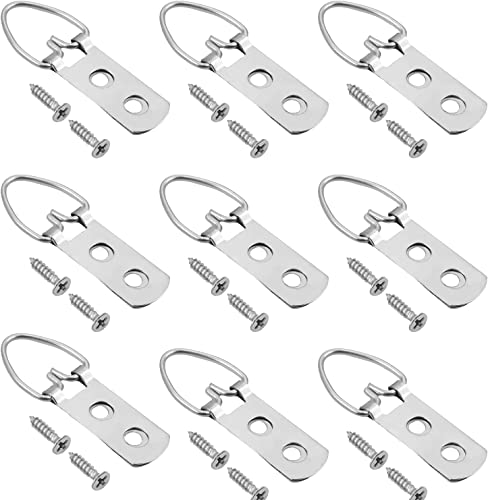 Image of 50mm x 13mm Double Holes D Ring Picture Hangers Hardware Assortment Kit, for Home Decoration Hanging Clock Paintings Artwork Creative Picture Frame Photo Hanging Solutions Silver Tone 10pcs