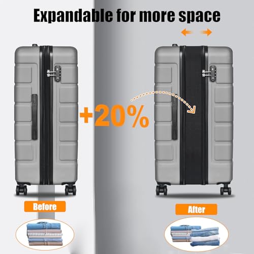 Image of KEYTANG 3-Piece Hardshell Luggage Set(20 /24 /28), Lightweight Expandable Suitcase with TSA Lock and Double Spinner Wheels, 20% Expansion for Extra Packing, Carry-On and Checked Bags, Silver