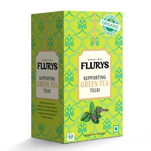 Flurys Green Tea Tulsi – Certified Organic Green Tea with Holy Basil | Natural Detox & Immunity Boos...