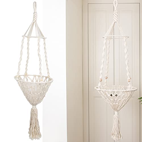 Restokki Pet Hanging Swing Basket Woven Cotton Blend Rope Net Bag Small Pet Cat Hanging Basket