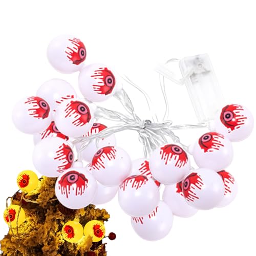 Guirnalda de luces de globo ocular – Cadena de luces de globo ocular aterradoras – Decoración de Halloween para exteriores | 20 LED funciona con pilas, decoración de Halloween impermeable para uso en