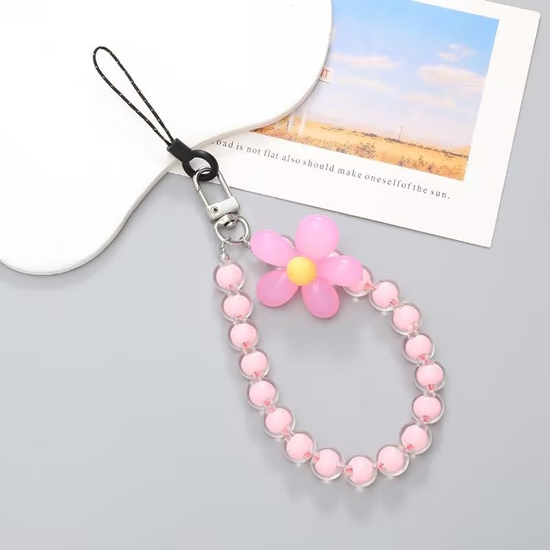 Miniatura 3 de 1 correa rosa para teléfono móvil, pulsera de flores con cuentas, llavero de cuerda colgante creativo, cordón para teléfono móvil, cordón con