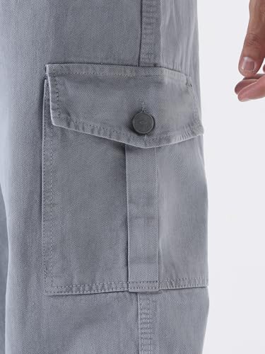 Image of Urbano Fashion Men's Loose Mid Rise Baggy Fit Cargo Jeans with 6 Pockets Non-Stretchable