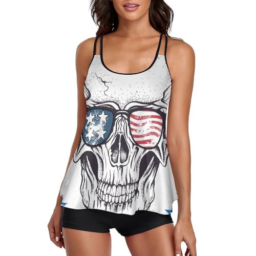 Maillot de Bain Tankini Crâne Américain pour Plage et Volley