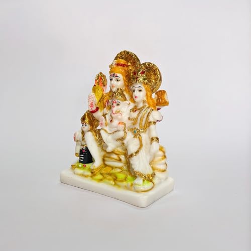 Image of Gold Plated Shiv Parivar Murti Marble Dust Statue for Home Mandir Pooja Room Office Gift | Shiv Parvati Ganesh Family Idol Statue Standard Size- Multicolor (5.5 Inch (14cm))