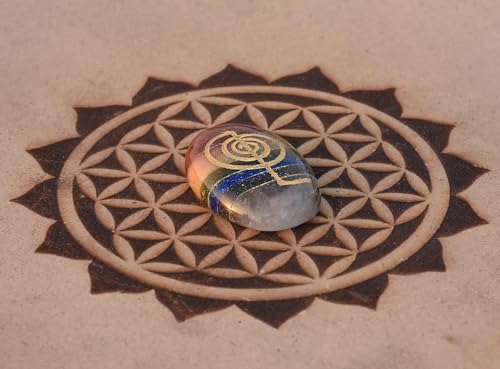 Image of Reshamm� 7 Seven Chakra Crystals Reiki Healing Stones with Cho Ku Rai Symbol Oval Stone Meditation balance chakra in the body