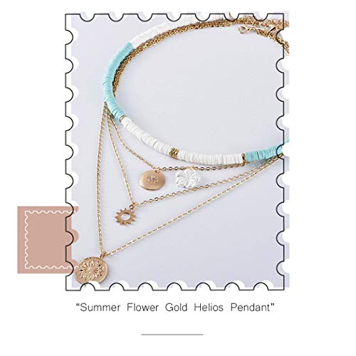 White-Heishi-Surfer-Choker-Layered-Necklace-Summer-Flower-Gold-Helios-Pendant-Pretty-Stylish-Floral-Chain-Jewelry-for-Prom-Party-Dating-Gifts-for-Women-and-Girls - DumpADate.com