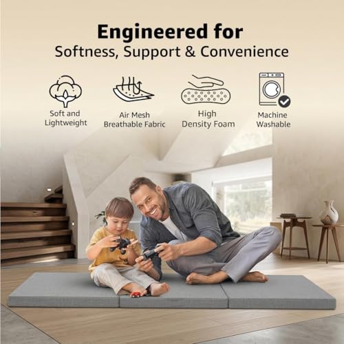 Image of Amazon Basics 3-Fold Foam Single Mattress | Foldable Floor Mattress for Guests, Travel & Easy Storage | High-Resilience Foam | Removable Washable Polyester Cover | 75.5 x 28 x 2.5 Inch