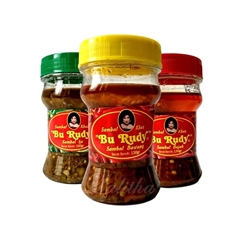Combo Pack : Bu Rudy 1 Sambal Bawang 1 Sambal Ijo 1 Sambal Bajak (Bu Rudy Chili Sauce) - 4.5oz