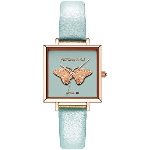 VICTORIA HYDE Women Watches Analog Quartz 3D Butterfly Pattern Square Dial Genuine Leather Strap Cover