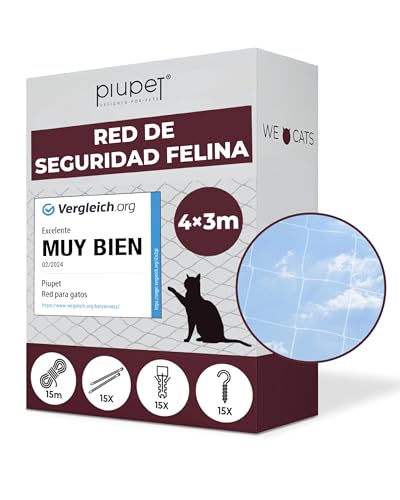 PiuPet® Red para Gatos I 4x3m I Transparente I para Balcón y Ventana I Incluye Set de fijación I Red para Gatos terraza I Red para Gatos Balcon | Protector Ventana Gatos | Red Proteccion Gatos