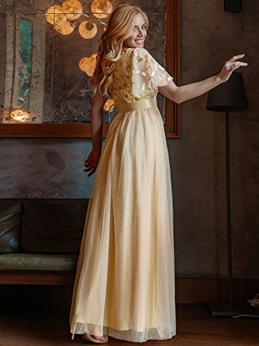Image of Ever-Pretty Sequin Formal Prom Dresses for Women Ruffle Sleeves Empire Waist A-Line Long Mother of Bride Dress 00904