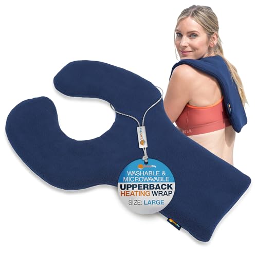 SunnyBay Shoulder and Upper Back Heating Pad, Microwavable Heated Neck and Shoulder Wrap, Weighted Moist Pain Relief Pack with Washable Cover and Flax Seed Filling, Large, Navy Blue