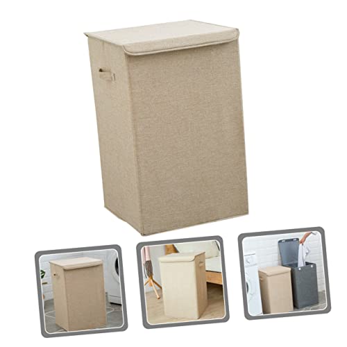 Panier à linge en tissu Hemobllo beige avec couvercle rabattable - 6