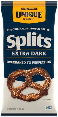 Unique Snacks Extra Dark Splits Pretzels, Original Split-Open Pretzels, Delicious Homestyle Baked Snack Bag, Vegan, OU Kosher, and Non-GMO Food, No Artificial Flavor, 11 Oz. Bag, Pack of 3