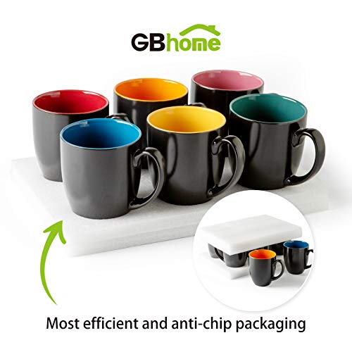 GBHOME Coffee Mugs Set of 6, 17 Ounce Ceramic Coffee Mug Set, Suitable for Cappuccino, Tea, Cocoa, Cereal, Matte Black, Colorful inside - Thumbnail 7