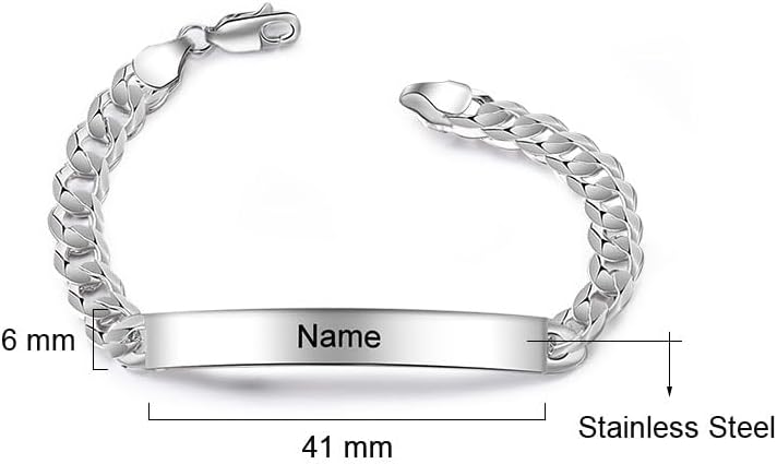 Personalized ID Bracelet – Custom Name Engraving, Elegant Bar Bracelet, Adjustable Stainless Steel Curb Chain, Gift for Husband, Wife, Boyfriend, Girlfriend