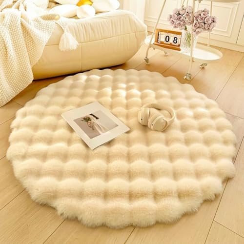 RBQIZVW Alfombra Habitación Dormitorio Lavables Peluda,Alfombras Salón Redonda Pelo Largo,Alfombra de Piel sintética Suave y esponjosa Moderna para la habitación de los niños,Beige,100cm