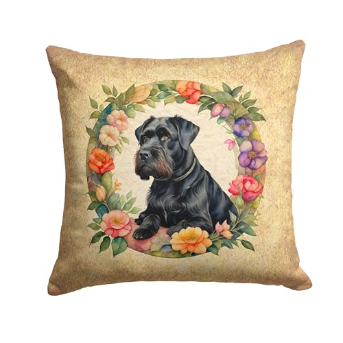 Caroline's Treasures DAC2144PW1818 Giant Schnauzer and Flowers Fabric Decorative Pillow Machine Washable, Indoor Outdoor Decorative Pillow for Couch, Bed or Patio, 18Hx18W