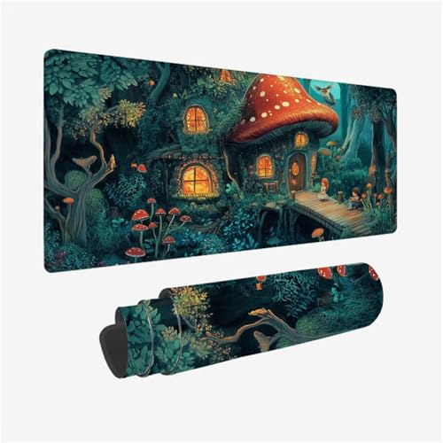 Tapis de Souris XXL 700 x 300 x 3mm, Champignon Tapis de Souris Arbre Pattern avec Base en Caoutchouc Antidérapant Surface, Imperméable Mouse Pad avec Bords Surpiqués, Decoration Bureau,Model834