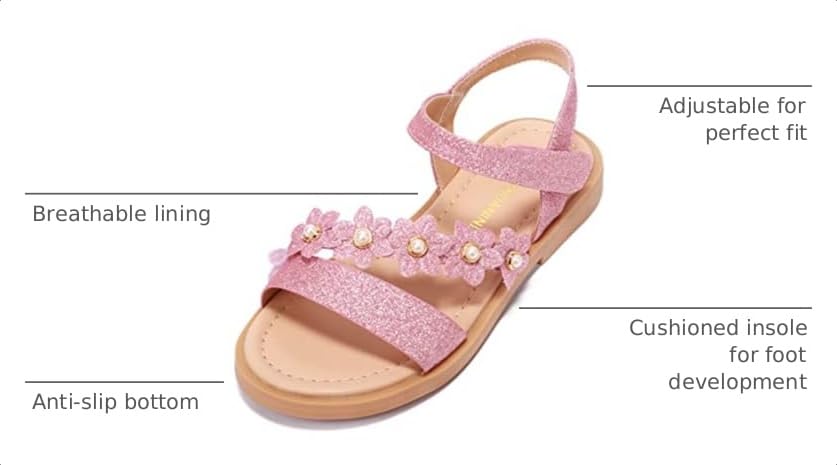 Image of PANDANINJIA Girls Sandals Open Toe Summer Flats Dress Shoes