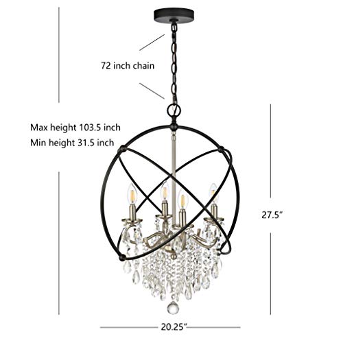 Safavieh Pnd4101A Sabina 4-Light Nickel Brass And Black Adjustable Chandelier (Led Bulbs Included) Pendant #TOP4