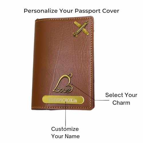 Image of Personalized Leather Passport Holder Cover | Custom Name & Charm | Sleek & Stylish Travel Wallet for Men & Women | Faux Leather Passport Cover | Unisex Travel Accessory (Light Brown)