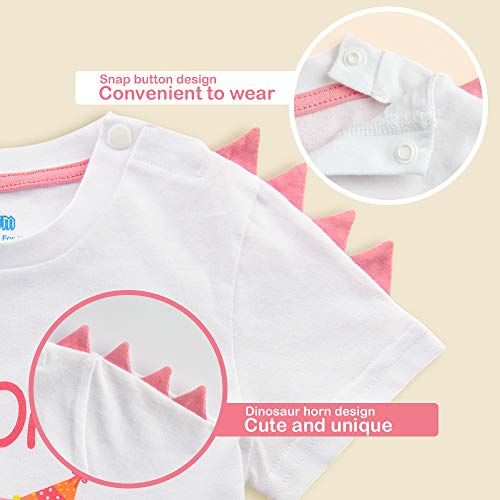 1St Birthday Girl T-Shirt Dinosaur Party B-Day Themed Tee Gift For Baby Dino First Birthday T Shirt Cotton Short Sleeve T-Rex Printed Embroidery Graphic Top Clothes (White, 1T) #TOP3