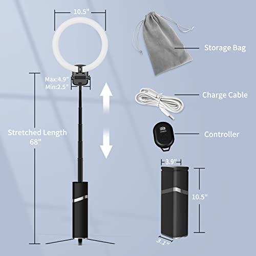 Yayusi Portable Ring Light With Stand, 4000Mah Battery Operated Cordless 10" Ring Light, Foldable Travel Ring Light, 79" Tripod Stand For Video Conference/Selfie/Live Stream/Makeup/Youtube/Tiktok #TOP5