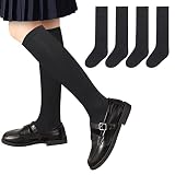 Mini Kitty 4 Pairs Girls Knee High Socks Toddler School Uniform Socks Cotton Knit Knee Socks for Gir