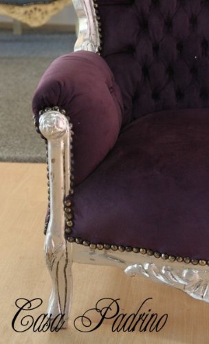 Casa Padrino Baroque Kids Armchair Purple/Silver - Children's Throne Throne Tron - Baroque Furniture