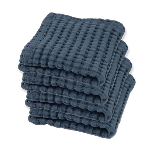 GILDEN TREE Waffle Bath Towels Wash Cloths for Showering, Exfoliating Washcloth Quick Dry Towel, Face Towels for Washing Face Cotton Washcloths Set of 4, Modern Style (Midnight Blue)