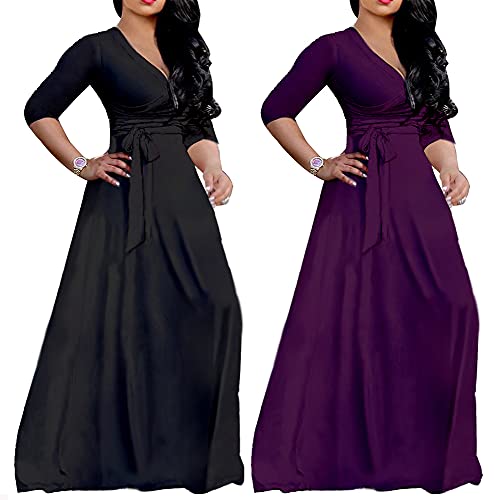 Image of LightlyKiss Plus-Size Maxi Dresses for Women African Summer 3 /4 Sleeves Beach Sundress with Pockets