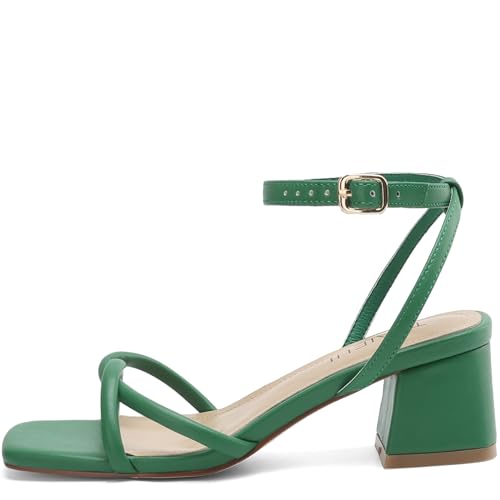 Image of TEAIEUI Chunky Heels for Women, Square Open Toe Heeled Sandals, Strappy Ankle Strap Shoes for Dress, Party, Prom, Block Low Heel 2 inch