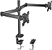 H HUANUOAV Dual Monitor Stand - Double Articulating Arm Monitor Desk Mount - Adjustable VESA Bracket with C Clamp, Grommet Mounting Base for Two 13-27 Inch LCD Computer Screens - Holds up to 17.6lbs