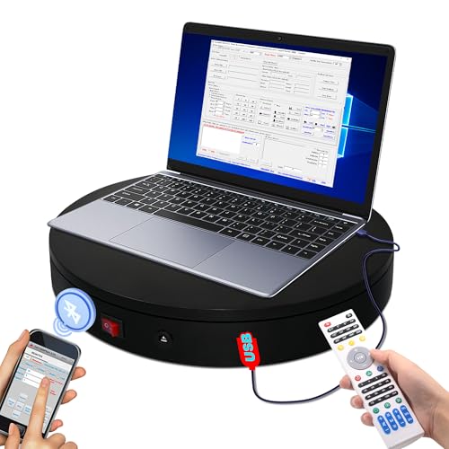 Rotating Display Stand with Remote Control Bluetooth and USB Control, Used for Program Development, Providing Development Command, Motorized Electric Turntable for 3D Scanning (Black, 12.6''